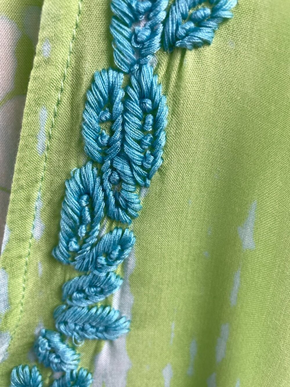 Z&L Tie Dye Beach Swim Coverup Boho Festival V Neck Tunic Embroidered Green OS - Picture 3 of 8